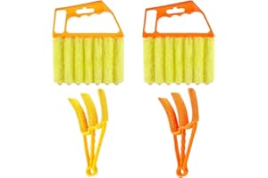 Starfa Lab 4Pcs Window Venetian Blind Cleaner Duster Tool, 7 Fingers Dusting Cleaner & Air Vent Cleaner, Orange, Microfiber, Washable, Cleaning Dusters