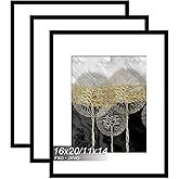 Fxojyvo 16x20 Picture Frame Set of 3, Display Poster 11x14 with Mat or 16 x 20 Without Mat, Light Weight and High Transparent 16 by 20 Frame for Wall - 3 Pack/Black/16 x20