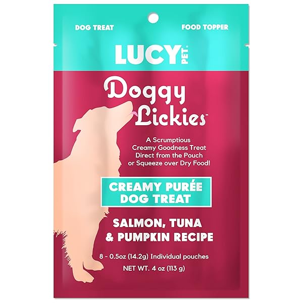 LUCY PET® DOGGY LICKIES™ SALMON, TUNA & PUMPKIN RECIPE CREAMY PURÉE DOG TREAT 4OZ