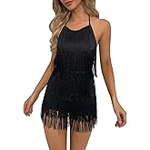 Sexy Backless Fringe Dress Jumpsuit - Womens Club Boho Tassel Tiered Halter Playsuit Festival Bodysuit Romper