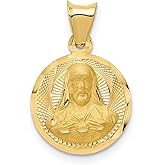 14k Yellow Gold Sacred Heart Jesus Pendant Necklace for Men and Women - Catholic Religious Medallion Depicting Jesus Christ - Christian Spiritual Jewelry Devotional Medal Faith Based Christian Necklac