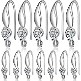 Hmjpng 12pcs Silver Plated Rhinestone Earring Hooks Brass Ear Wire Fish Hooks with Open Loop Round Rhinestone Earring Components for Women DIY Earrings Jewelry Making