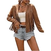 SOLY HUX Women's Faux Suede Fringe Trim Long Sleeve Open Front Cardigan Jacket Western Concert Outfits