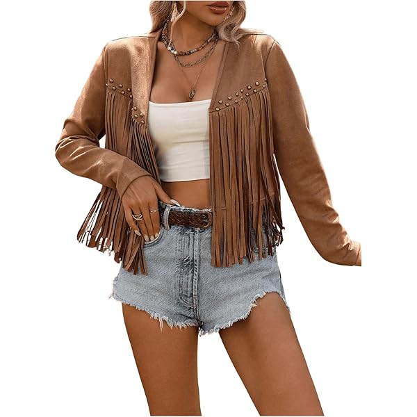 【COLOR iN ID】suede tassel crop jacket Spring Savings Clearance!Womens Fall Western Jackets,Pink