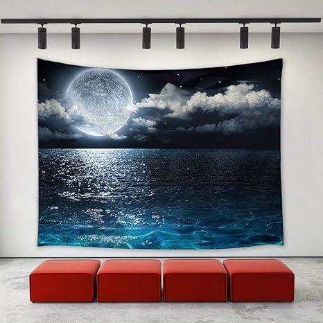 Amazon Co Jp Dorasu タペストリー 壁掛け おしゃれ 大判 夜景 海 星空 満月の夜空 月 北欧 ファブリック装飾用品 装飾壁掛け 多機能壁掛け インテリア 寝室 カーテン 部屋 個性ギフト 新築祝い 150 0 A ホーム キッチン