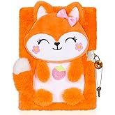 YOYTOO Fox Diary for Girls with Lock, Plush Fox Toys Gift for Teen Girls, Kids Fox Writing Journal Notebook, Birthday Gifts for Little Girls Ages 5 6 7 8 9 10-12 Year Old