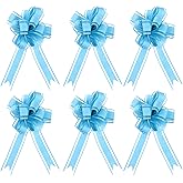 6PCS Blue Pull Bows, Large Pull Bows for Gift Baskets Wrapping, Decorative Ribbon for Presents, Christmas, Birthday, Wedding Decorations, Baby Blue Ribbon Gifts Wrap Bow