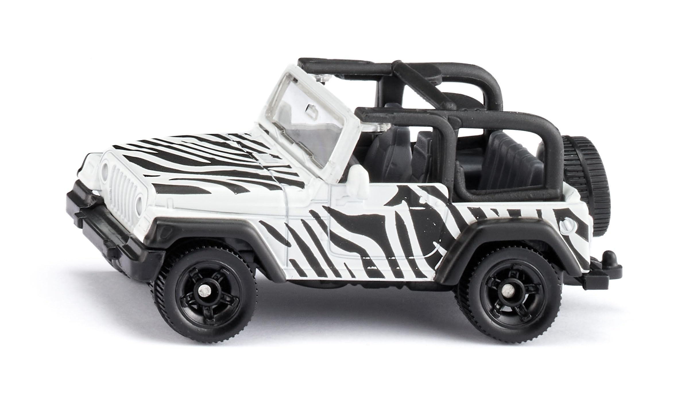 siku 1546, Jeep Wrangler Safari, Metall/Kunststoff, Schwarz/Weiß, Spielzeugauto für Kinder, Anhängerkupplung