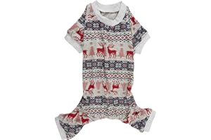 Lanyarco Xmas Grey Red Clothes Cotton Pet Dog Pajamas Jumpshit for Pets Dog Pajamas 16" Medium