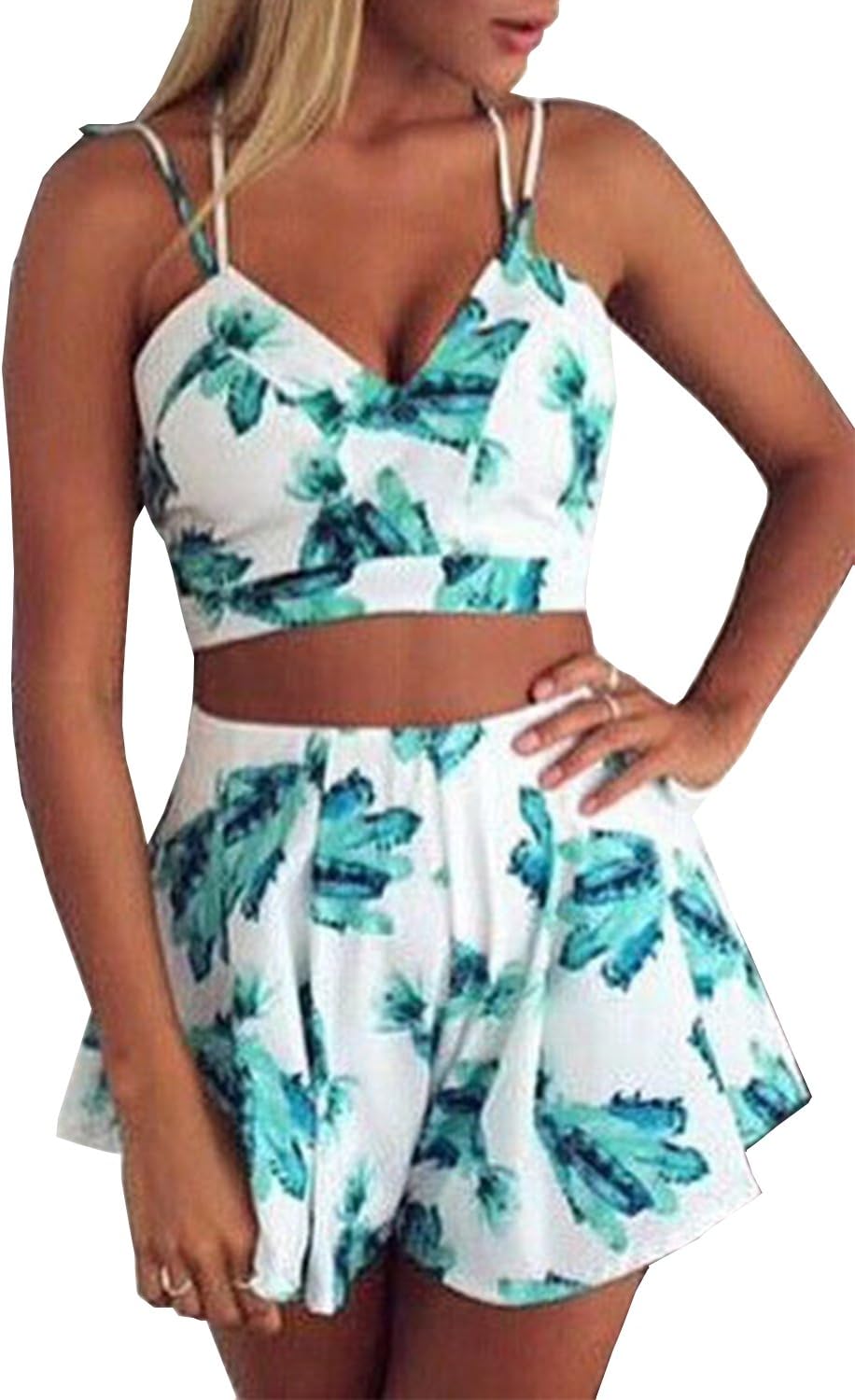 Honeykoko Women's Crop Top + Shorts Culottes Beach Bikini Dresses