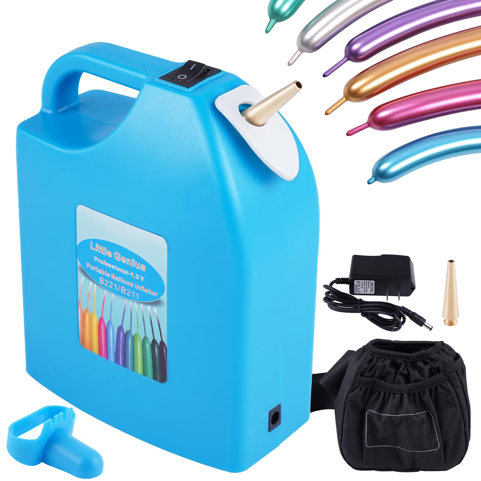Photo 1 of Electric Balloon Inflator Rechargeable Balloon Pump Long Balloon Air Inflator Portable Balloon Air Pump with 2 Nozzles for Birthday Party Decoration (Blue)
