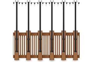 AHRLHR 6 Pack 5 Ft String Light Poles, String Light Poles for Outside with Fixing Clips,Metal Poles for Outdoor String Lights, Hanging Light Poles for Deck Fence Garden Backyard Wall Bistro