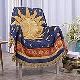 Erke Moon and Sun Throw Blanket Celestial Chair Recliner Cover Bed Spread Hippie Room Decor, Double Sided Cotton Woven Sofa Couch Furniture Aesthetic Witchy Throws - 50
