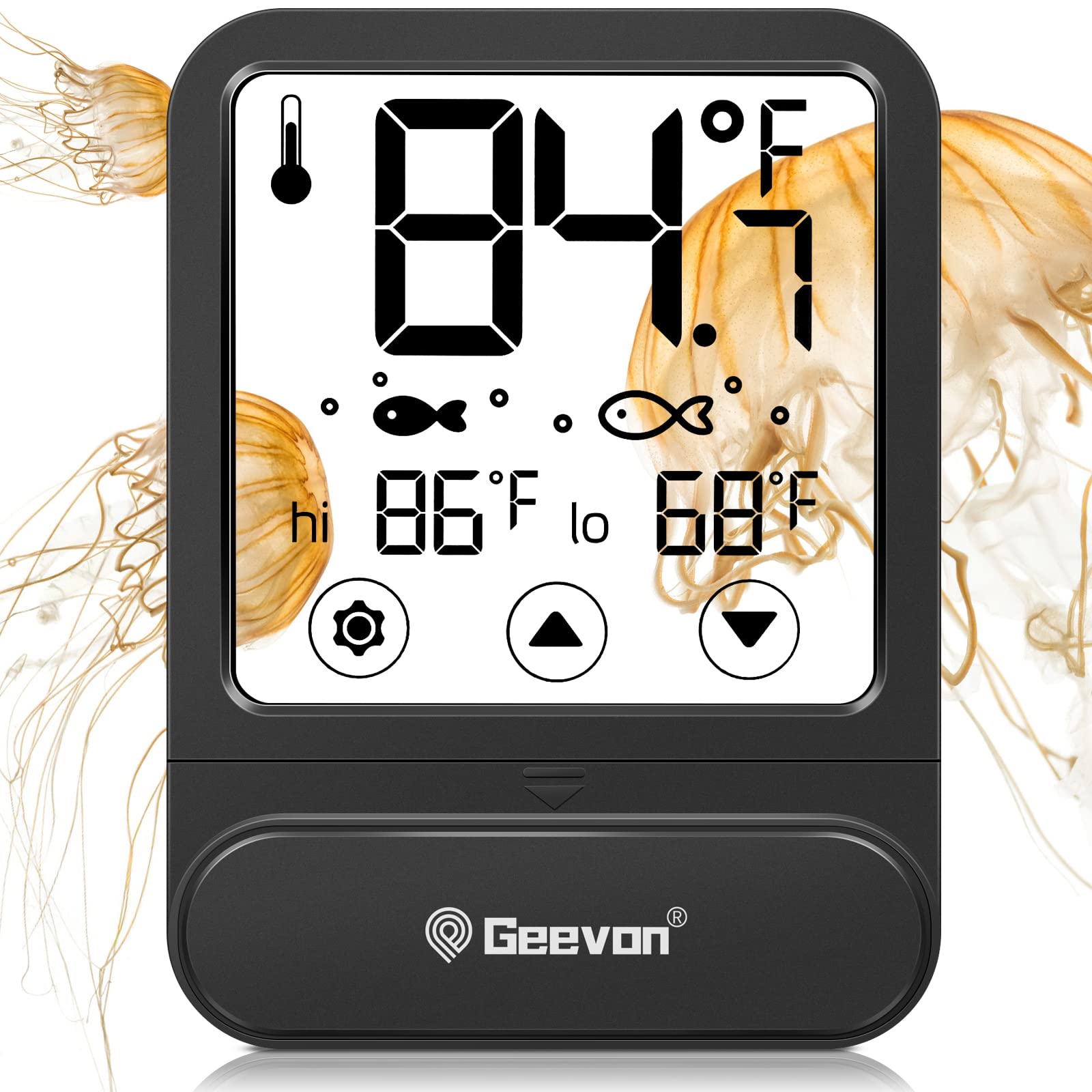 Geevon Aquarium Thermometer Digital with High & Low Temperature Warning Function,Large LCD Touch Screen, Fish Tank Thermometer Tropical Temperature Gauge Stick-on Water Tank Reptile Terrarium