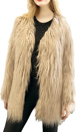 S S Women Fashion Warm Long Sleeve Long Hair Open Faux Fur Coat