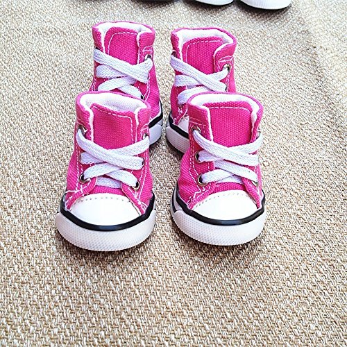URIJK Pet Dog Canvas Sporty Shoes Nonslip Causal Boot Shoes Lace up Outdoor Booties Sneaker Paw Protector for Small Medium Large Doggies Puppies 4 Pcs