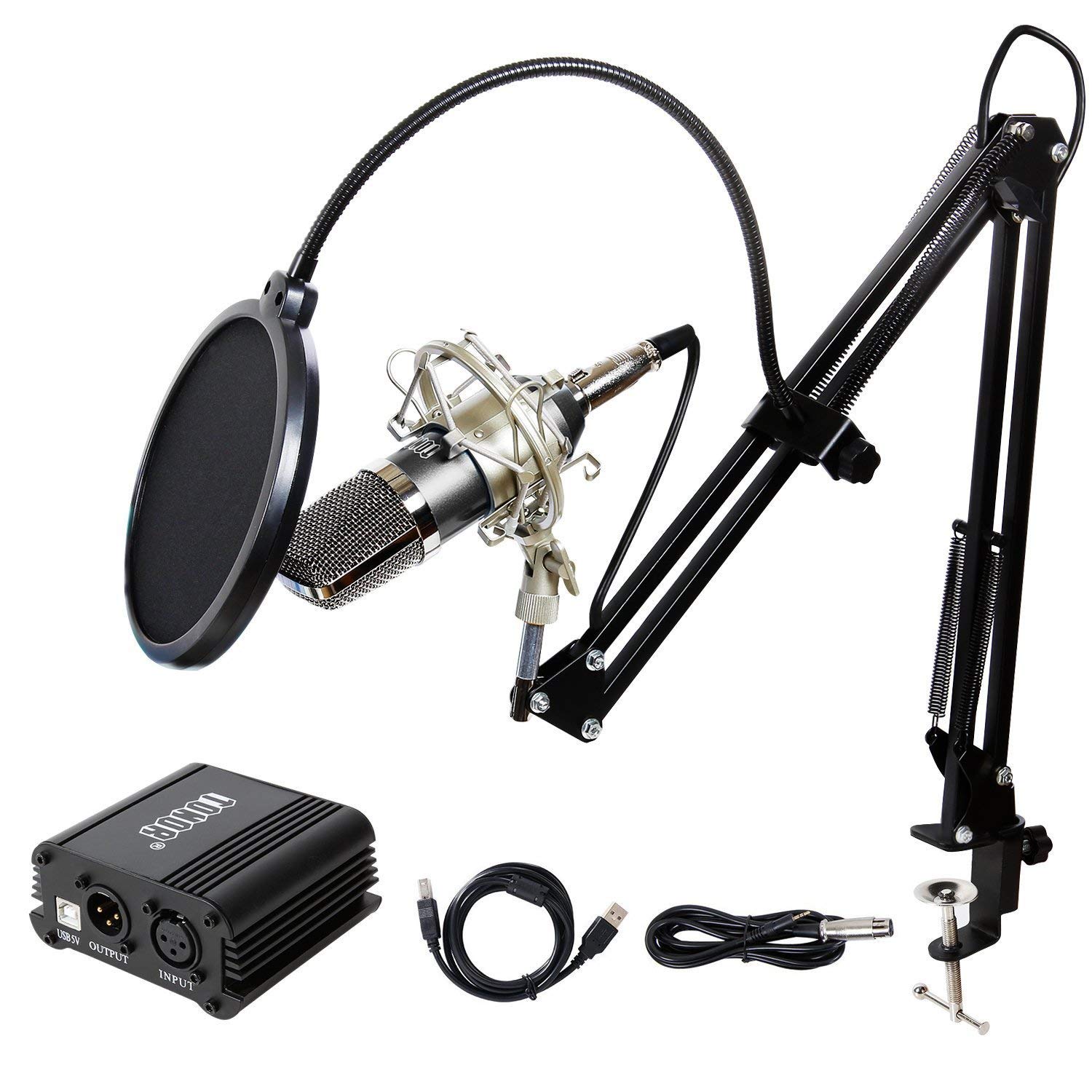 TONOR Condenser Microphone XLR to 3.5mm with USB Cable Recording Microphone Kit PC Mics with 48V