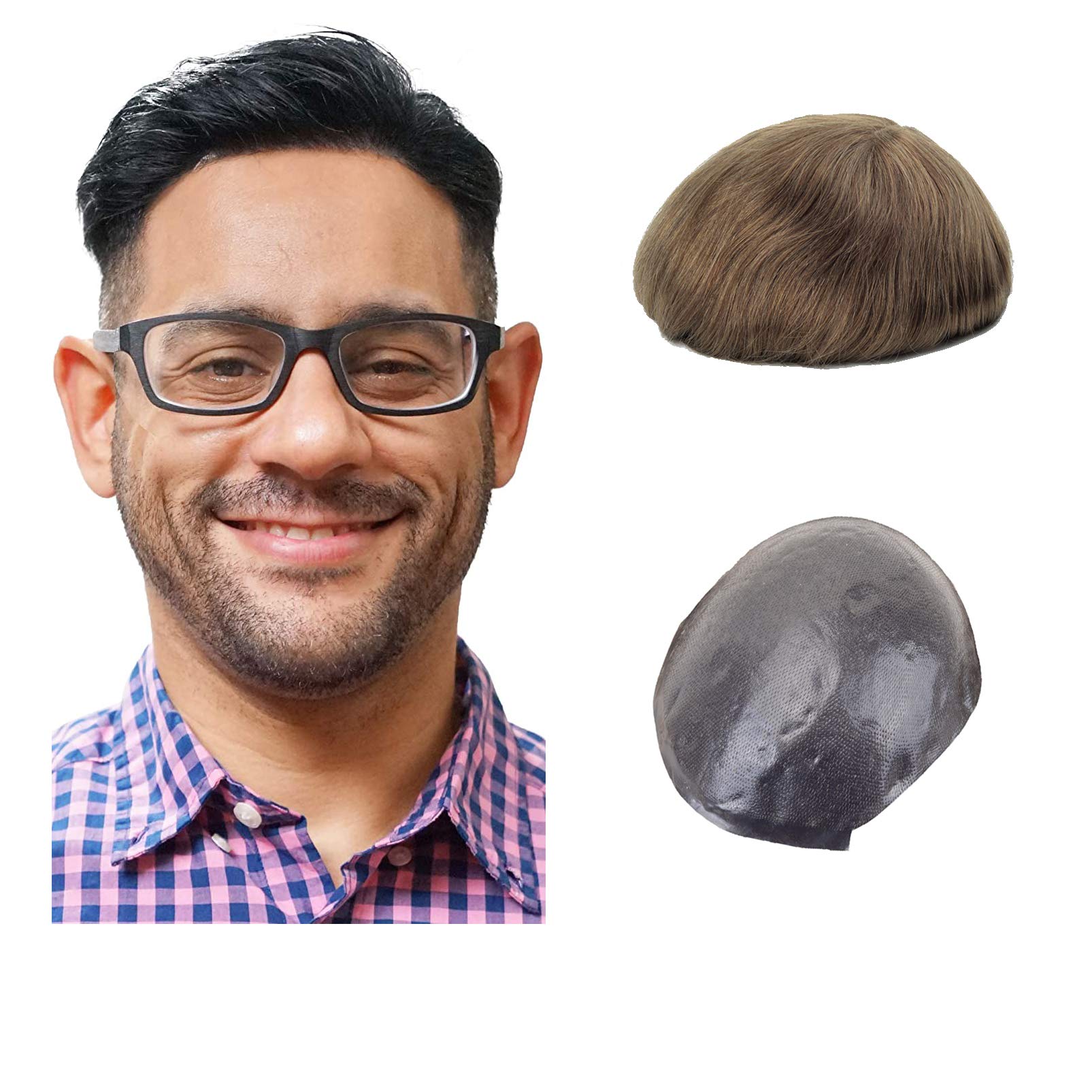 Lordhair 0.06mm Hair System for Men Thin Skin Toupee for Men, Base Size 8X10 Inch V-looped Hairpiece Medium Density Hair Replacement System