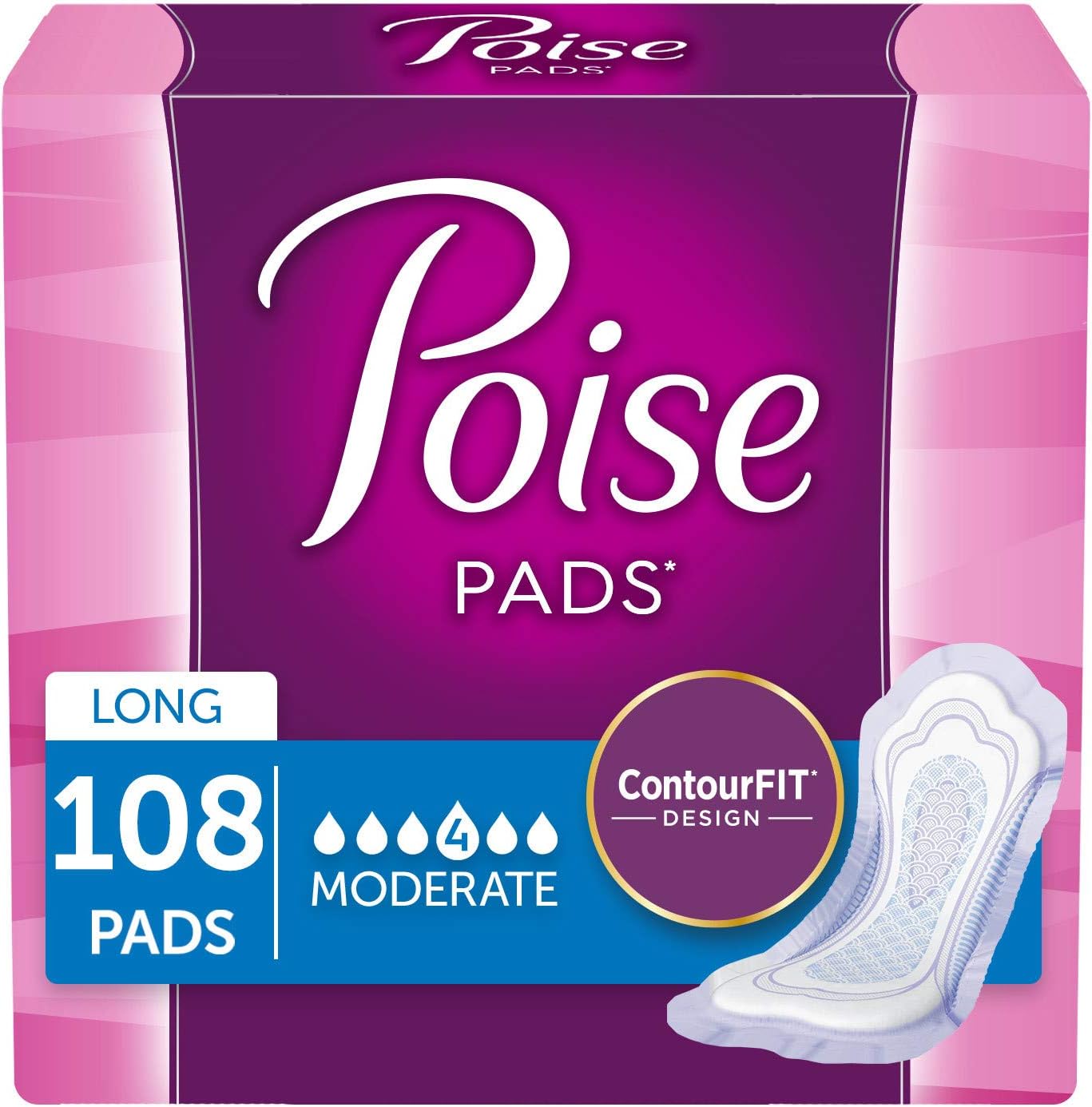 Poise Incontinence Pads, Moderate Absorbency, Regular Length, 132 Count (2 Packs of 66) (Packaging May Vary): Health & Personal Care