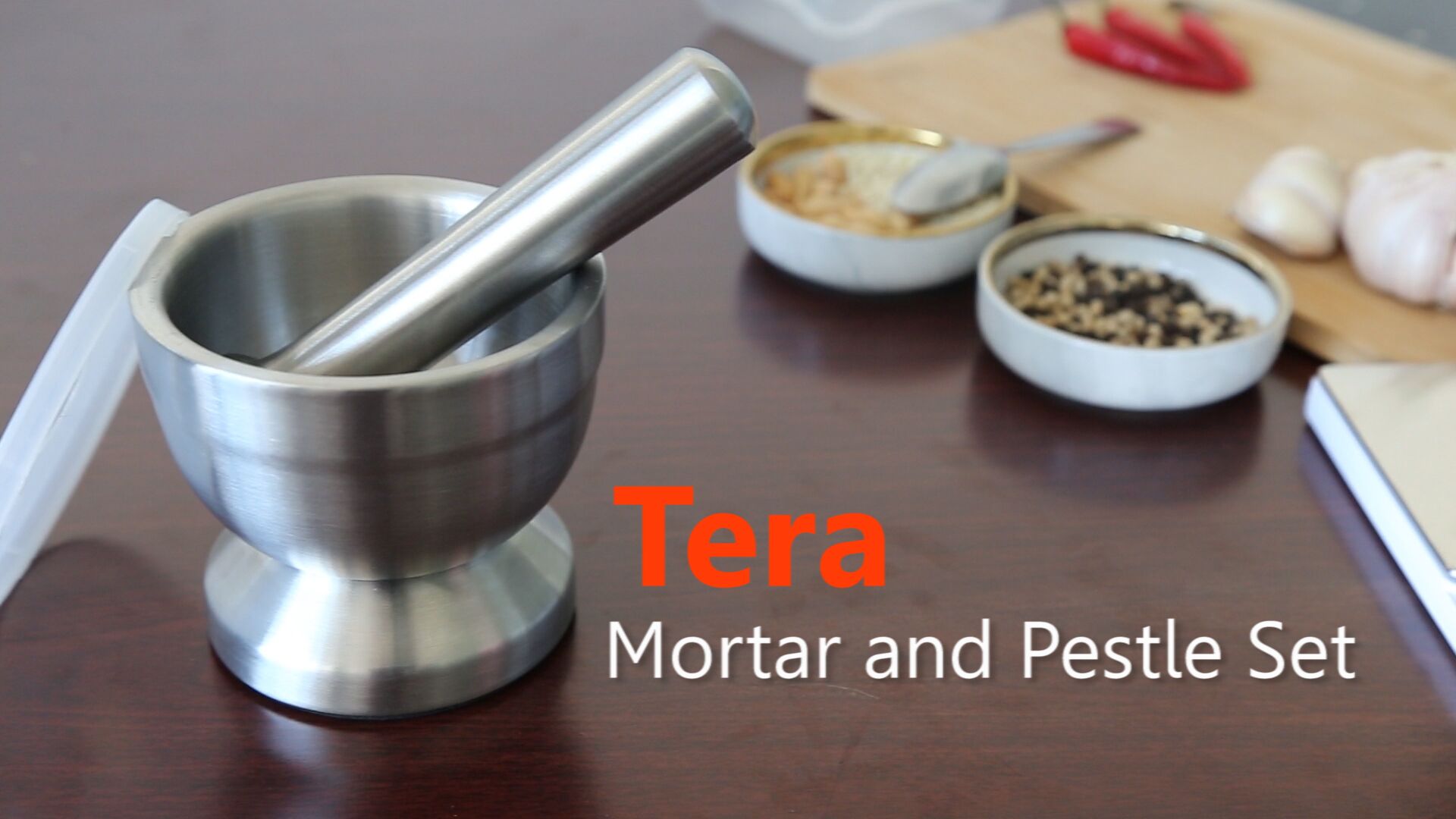Tera 18/8 Stainless Steel Mortar and Pestle with Brush,Pill Crusher