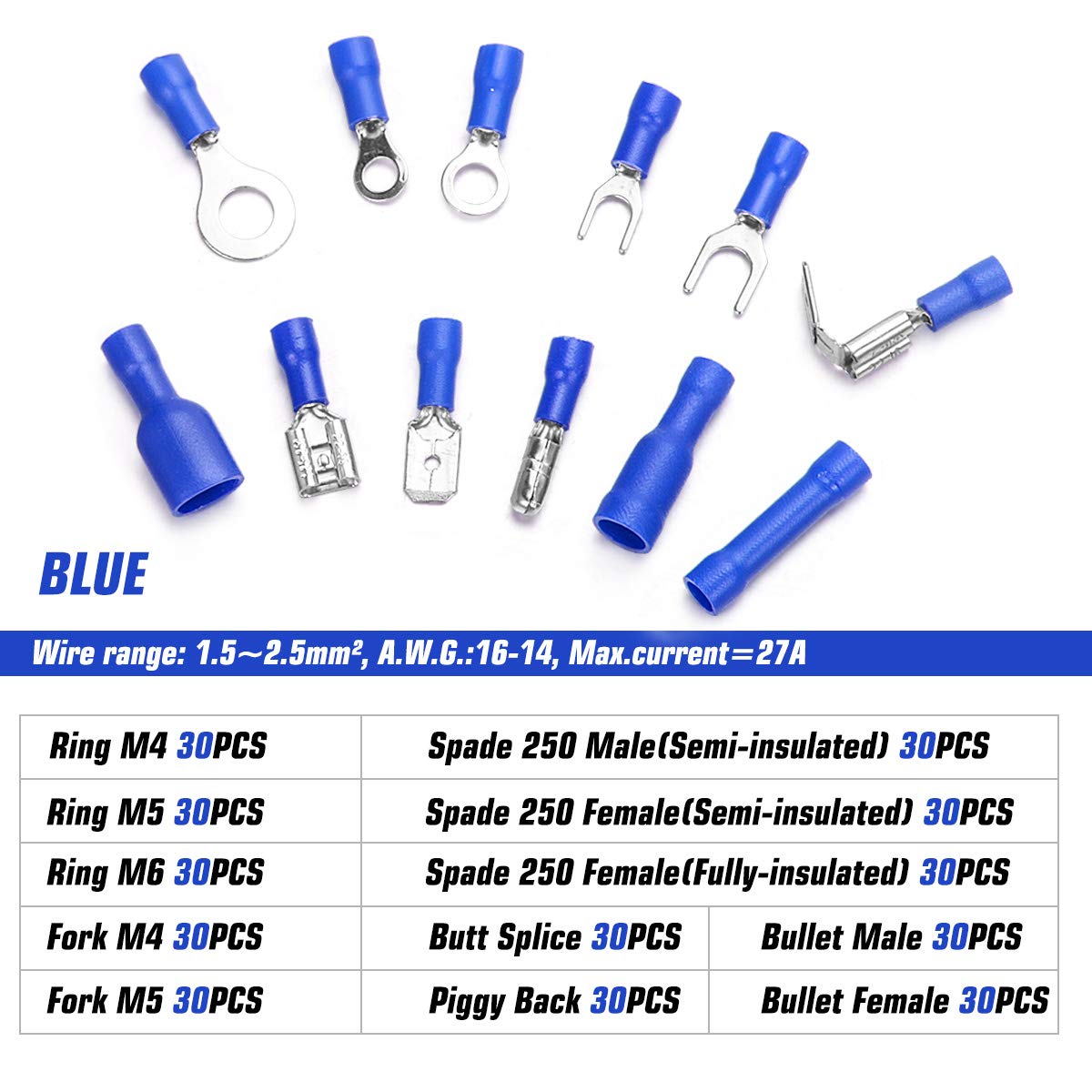 Qibaok 840PCS Electrical Wire Connectors, Insulated Wire Crimp Terminals, Mixed Butt Ring Fork Spade Bullet Quick Disconnect Assortment Kit: Industrial & Scientific