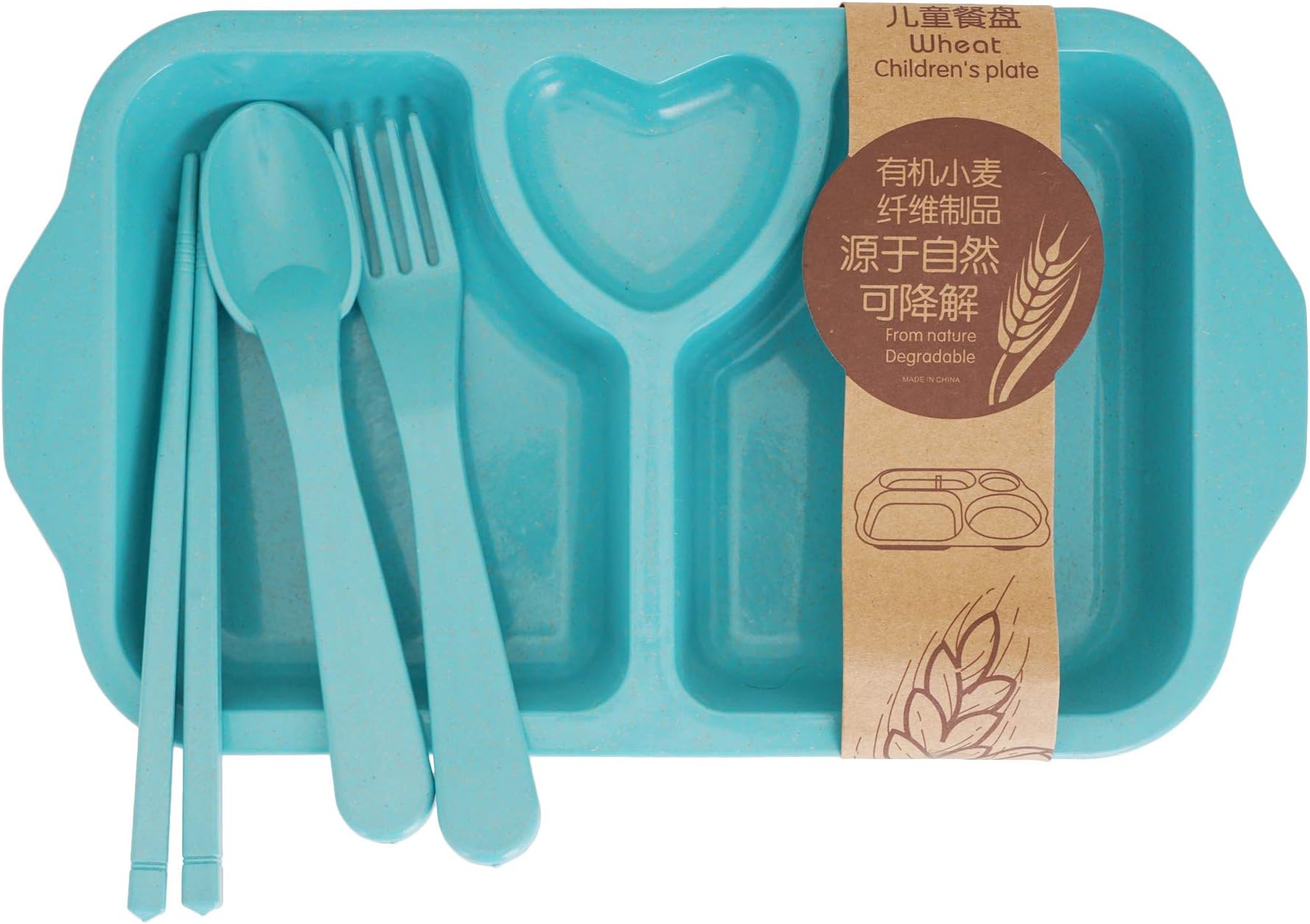Two Goats Organic Cutlery Made of Wheat Fibre, Baby Feeding Cutlery, Children Tableware Set of 4 Pcs - Spoon, Fork, Chopsticks and Plate