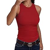 ANRABESS Sleeveless Tank Tops for Women High Neck Racerback Ribbed Knit Top Summer 2026 Casual Basic Slim Fit Workout Shirts