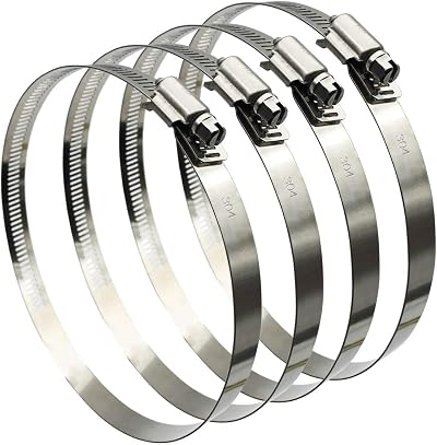 EesTeck 5 Inch Adjustable Hose Clips 304 Stainless Steel 118-140mm (4 Pcs)