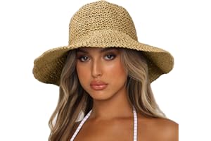 Sydbecs Womens Sun Hats Wide Brim Summer Beach Hat for Women Foldable Travel Straw Hat UPF50+