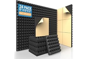 AUSLET 24 Pack Acoustic Foam Panels with Self-Adhesive – High-Density Pyramid Soundproof Wall Panels for Studios, Home Theaters, Gaming, Podcast Rooms – Noise Reduction & Echo Absorption Foam