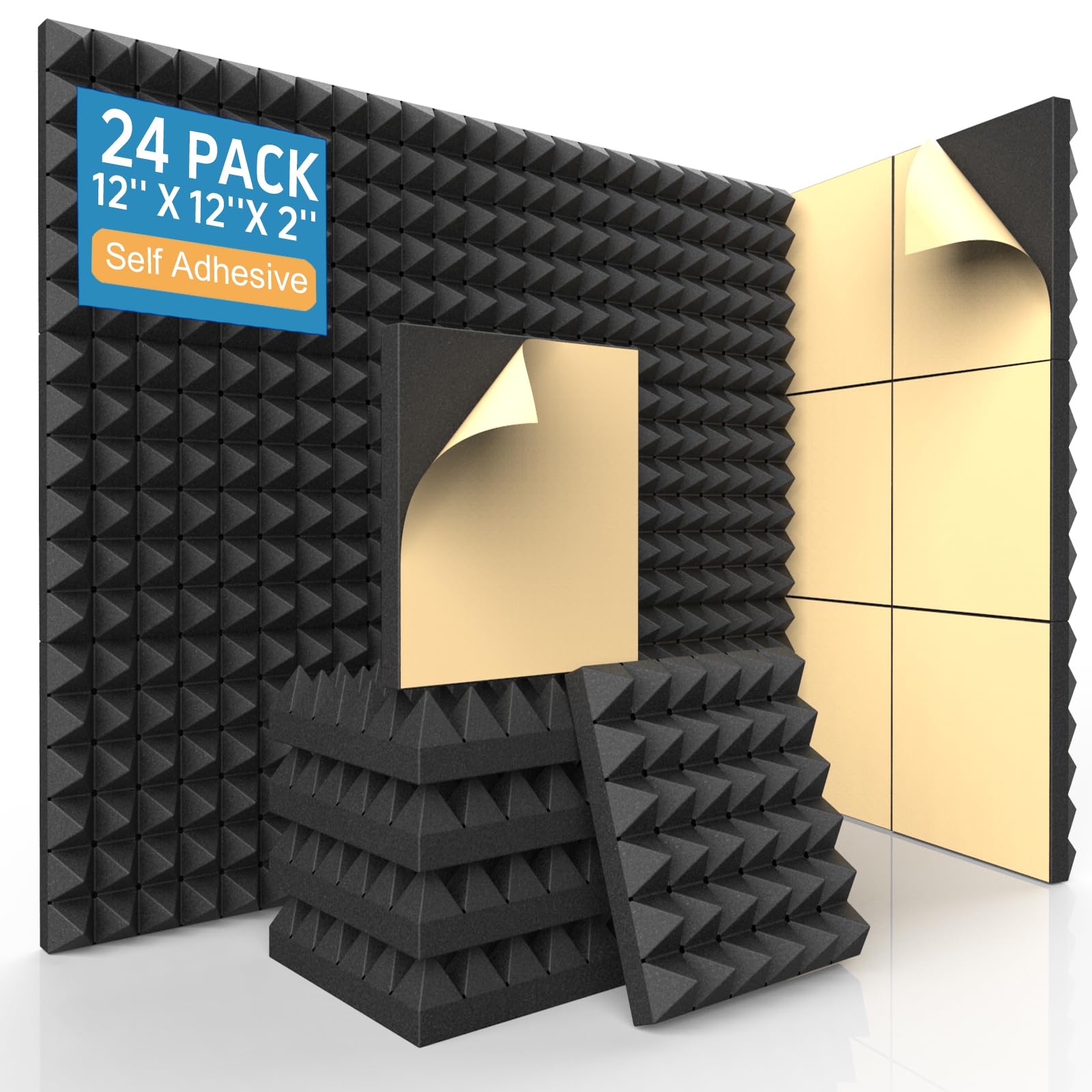 AUSLET 24 Pack Acoustic Foam Panels with Self-Adhesive – High-Density ...