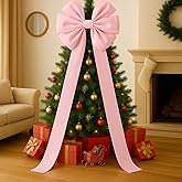 Hungdao Extra Large Christmas Tree Topper Bows 70.9 x 19.7 Inch Giant Oversized Huge Christmas Velvet Decorative Bows with Long Streamers for Tree Front Door Patio Outdoor Decor(Classic,Pink)