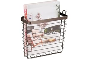 mDesign Metal Wire Farmhouse Wall Mount Magazine Holder, Home Storage Organizer - Space Saving Rack for Magazines, Books, Newspapers, Tablets in Mudroom, Bathroom, Office - Bronze
