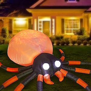 SEASONJOY 12 Ft Long Halloween Inflatables Spider Decorations, Bulti-in Orange LED Lights with Flame Effect, Large Outdoor Halloween Inflatables for Yard Lawn Garden Decor