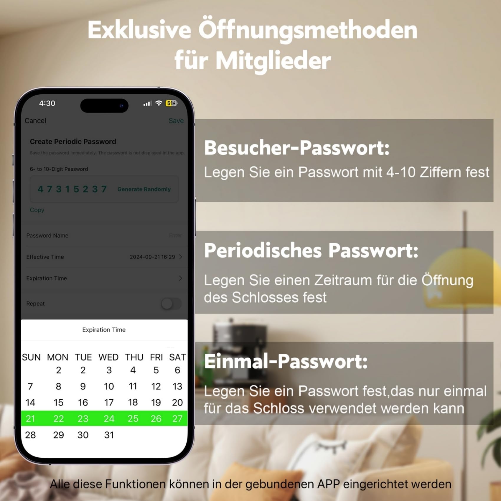 Türschloss Fingerabdruck Smart Lock, Schließzylinder 60-90mm(30/30,45/45), Elektronisches Fingerabdruck Türschloss Haustürschloss mit RFID, App, Bluetooth, Tasten Smart Türschloss mit Zahlencode 7