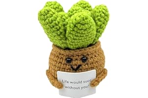 Usoway Funny Mini Positive Potato,3 Inch Cute Crochet Doll with Positive Card,Soft Wool Knitting Toy Decoration Emotional Support for Birthday Gifts Room Decor (Succulent Plant)