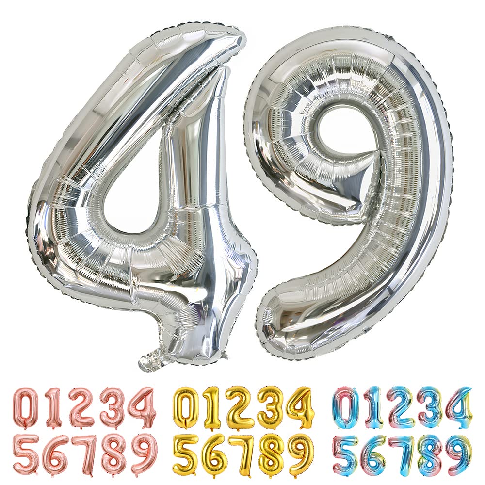Ponmoo Foil Balloon Number 49/94 Silver, Giant Numbers 0 1 2 3 4 5 6 7 8 9 10-19 20-29 30-39 40-49 50-60-70-80-90-100, Large Balloons for Wedding Anniversary Birthday Party Decoration