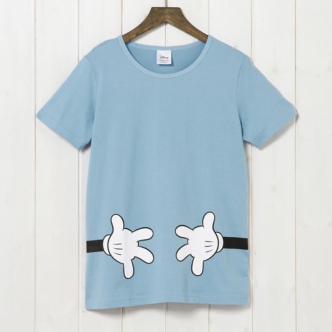 Amazon ベルメゾン Disney ディズニー つながるプリントｔシャツ レディース ミッキーマウス ブルー Tシャツ カットソー 通販