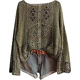 CRNTCEM Womens Boho Vintage Oversized Sweater Western Ethnic Cute Graphic Pullover Tops Baggy Fall Long Sleeve Floral Blouses