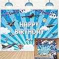 Airplane Birthday Backdrop Airplane Happy Birthday Decorations Background for Kids Time Flies Theme Flying Enthusiast Party Banner Photography Supplies (7x5FT)