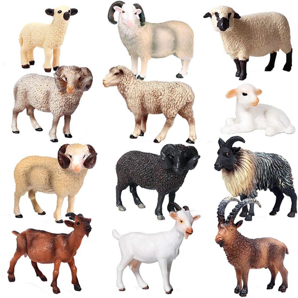 JOKFEICE Animal Figures 12 pcs Realistic Plastic Sheep Figurines Set Includes Shropshire Sheep