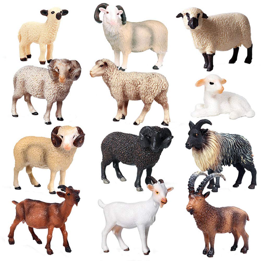 JOKFEICE Animal Figures 12 pcs Realistic Plastic Sheep Figurines Set Includes Shropshire Sheep, Brown Goat etc. Science Project, Learning Educational Toys, Birthday Gift, Cake Topper For Kids Toddlers