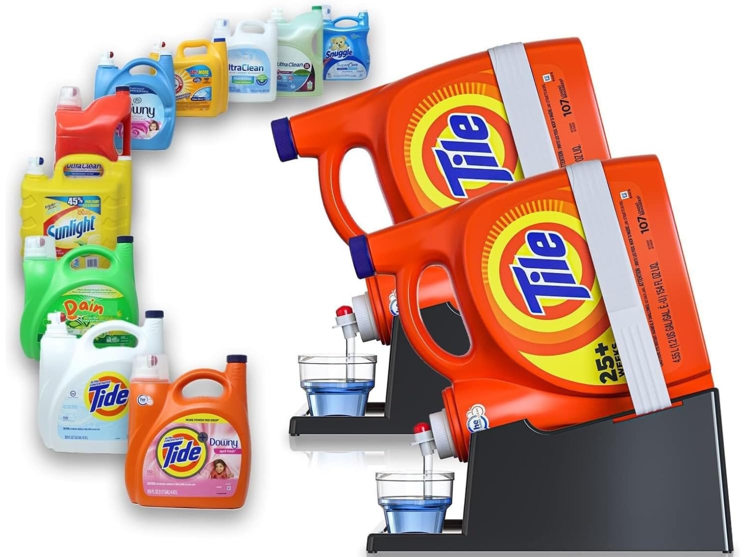 Photo 1 of TidyFriend 2 Pack Liquid Laundry Detergent Holder Stand with Drip Tray & Rubber-Grip Feet, Stand for Laundry Room Organization and Storage, Fabric Softener Dispenser with Cup Holder (Black)