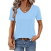 JROWI Womens Tops Short/Long Sleeve Casual V Neck Cotton T-Shirts Basic Tees Clothes