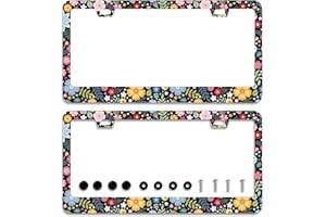 OMW2FYB 2Pcs Colorful Floral Flowers License Plate Frame Personalise Cute License Plate Frames Car License Plate Accessories Screws Decor for Standard Us Canada License Plate Holder 12"x6"