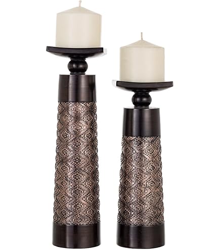 Creative Scents Set Of 2 Pillar Candle Holders - Crackled Mosaic Silver Design, 10.75" H Table Centerpieces - View #2