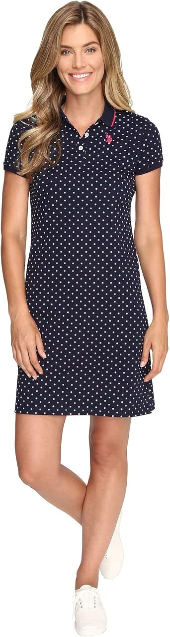 U.S. Polo Assn. Juniors Dot Print Dress, Evening Blue, X-Small at Amazon Womenâs Clothing store