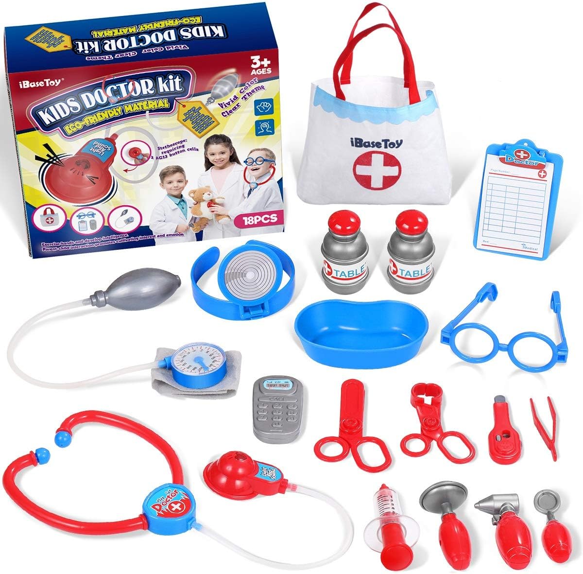 iBaseToy Doctors Set for Kids 18 Pcs Pretend Play Dr Set with Storage