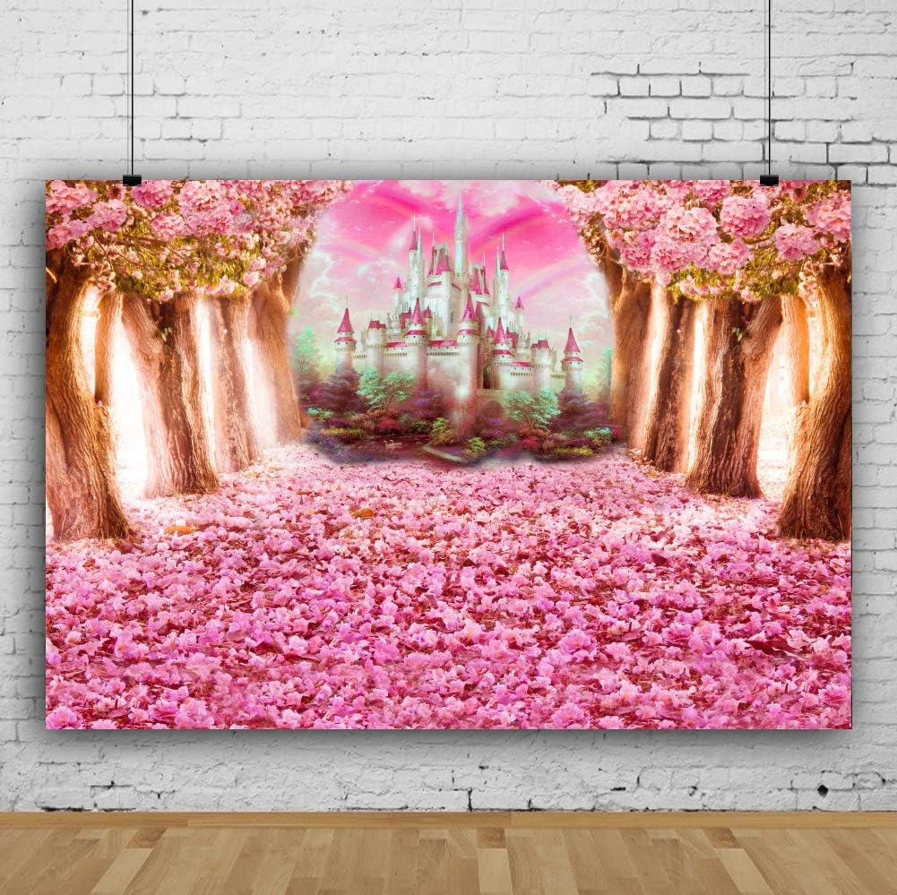 Amazon Com Laeacco Pink Flowers Tree And Petals Castle