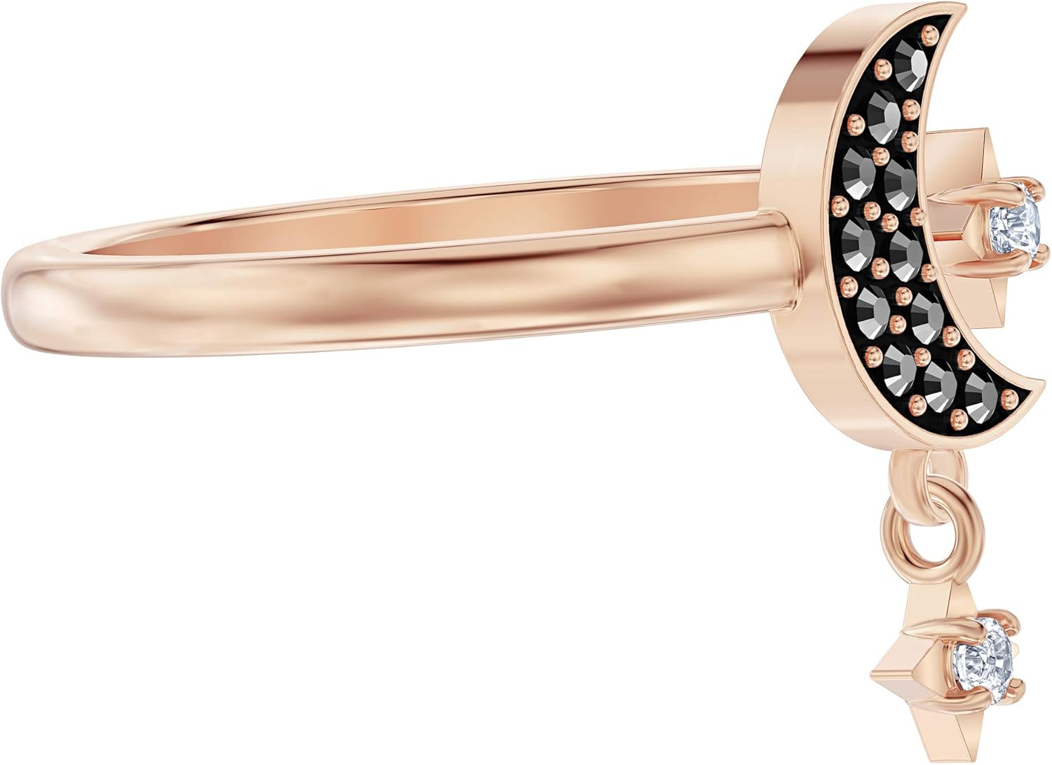 SWAROVSKI Women's Symbolic Moon Ring Collection, Rose Gold Tone Finish, Black Crystals, Clear Crystals: Jewelry
